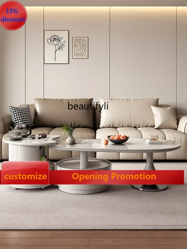 

Light luxury rock slab coffee table, living room household retractable Kung Fu tea making integrated small tea table G1218