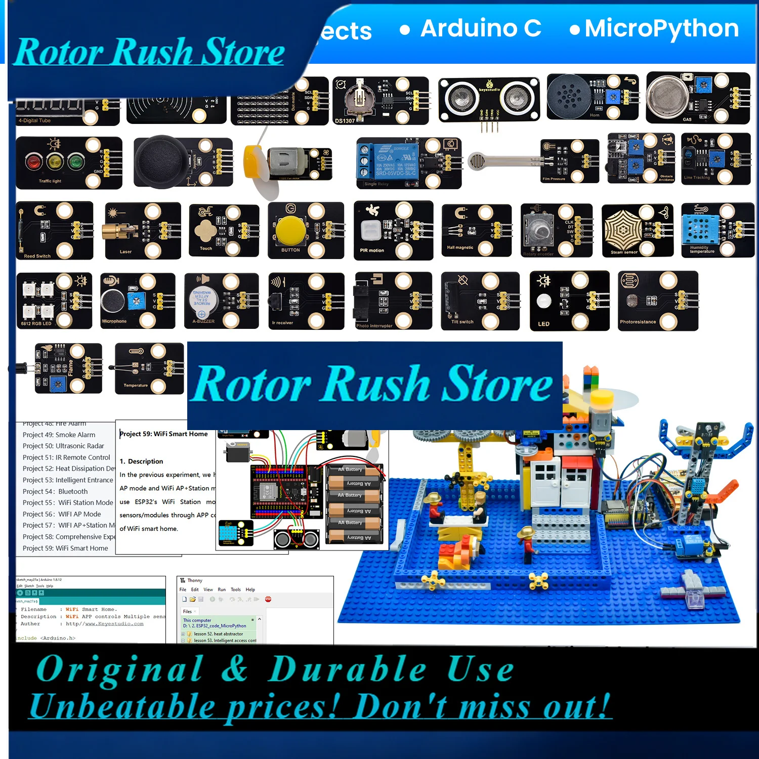 RoRuSKeyestudio ESP32 RFID 37 In 1 Sensor Kit With ESP32 Board For Arduino STEM Electronic DIY Kit For Adults Programming(59Proj