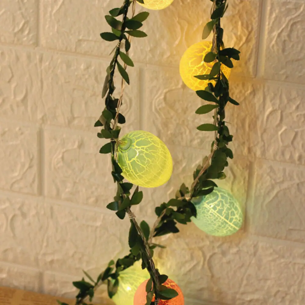 Easter Green Leaf Egg Light String 10 LED Holiday String Lights with Battery-Powered for Bedroom Outdoor Home Party Decor