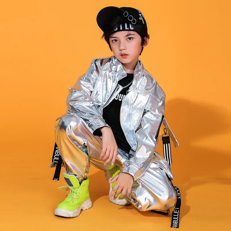 Jazz tambour vêtements de danse de rue argent brillant cuir Hiphop tenues salle de bal Hip Hop danse Rave vêtements