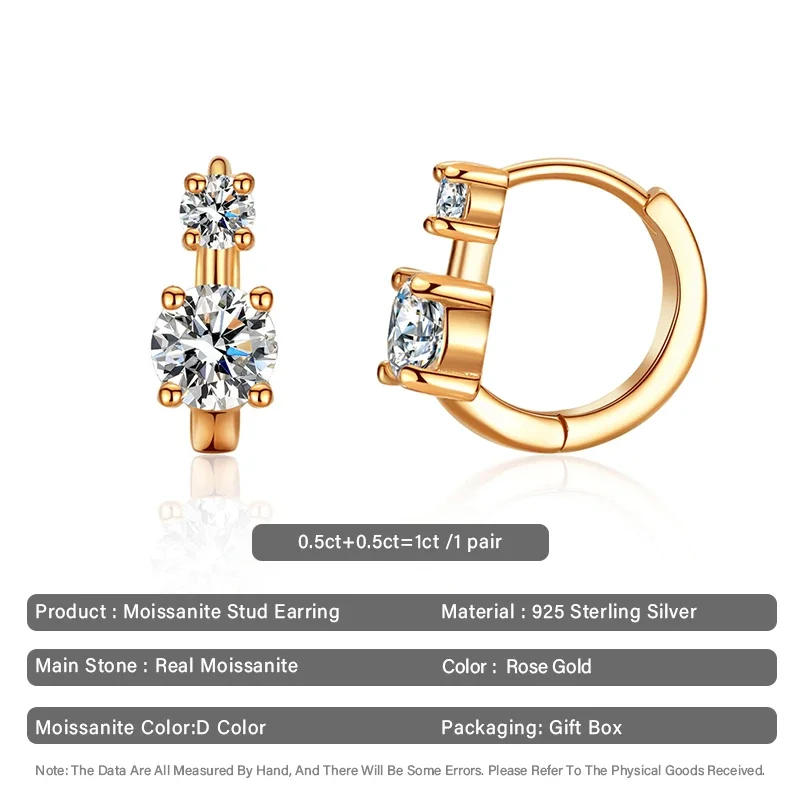 Pendientes de aro de moissanita de Plata de Ley 925 de 0,5 quilates con certificado GRA, pendiente de diamante brillante de Color D para mujer, regalo de joyería