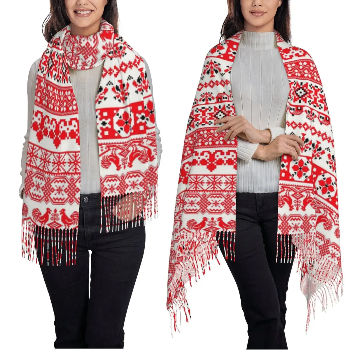 クロアチア・フロアトスカ・クロアチア・フロア スカーフ タッセル付きスカーフ 女性用 ソフトで暖かいショールとラップ 大きめ 秋冬用ショールラップ