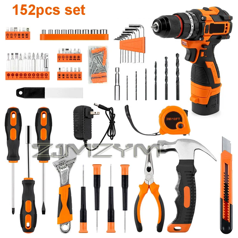 152Pcs Power Tool Combo Kit with 16.8V Cordless Drill high torque Adjustable Drill Set, Home Household DIY Hand Tool Kits