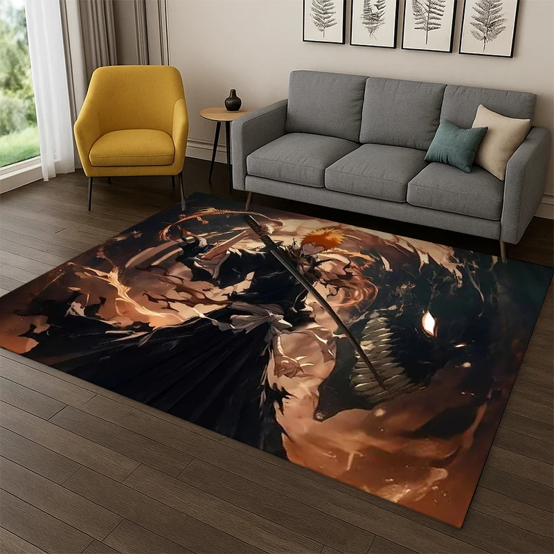 Retro Bleach Anime Kurosaki Ichigo Cartoon Carpet Rug for Bedroom Living Room Sofa Doormat Home Decor,Kid Area Rug Non-slip