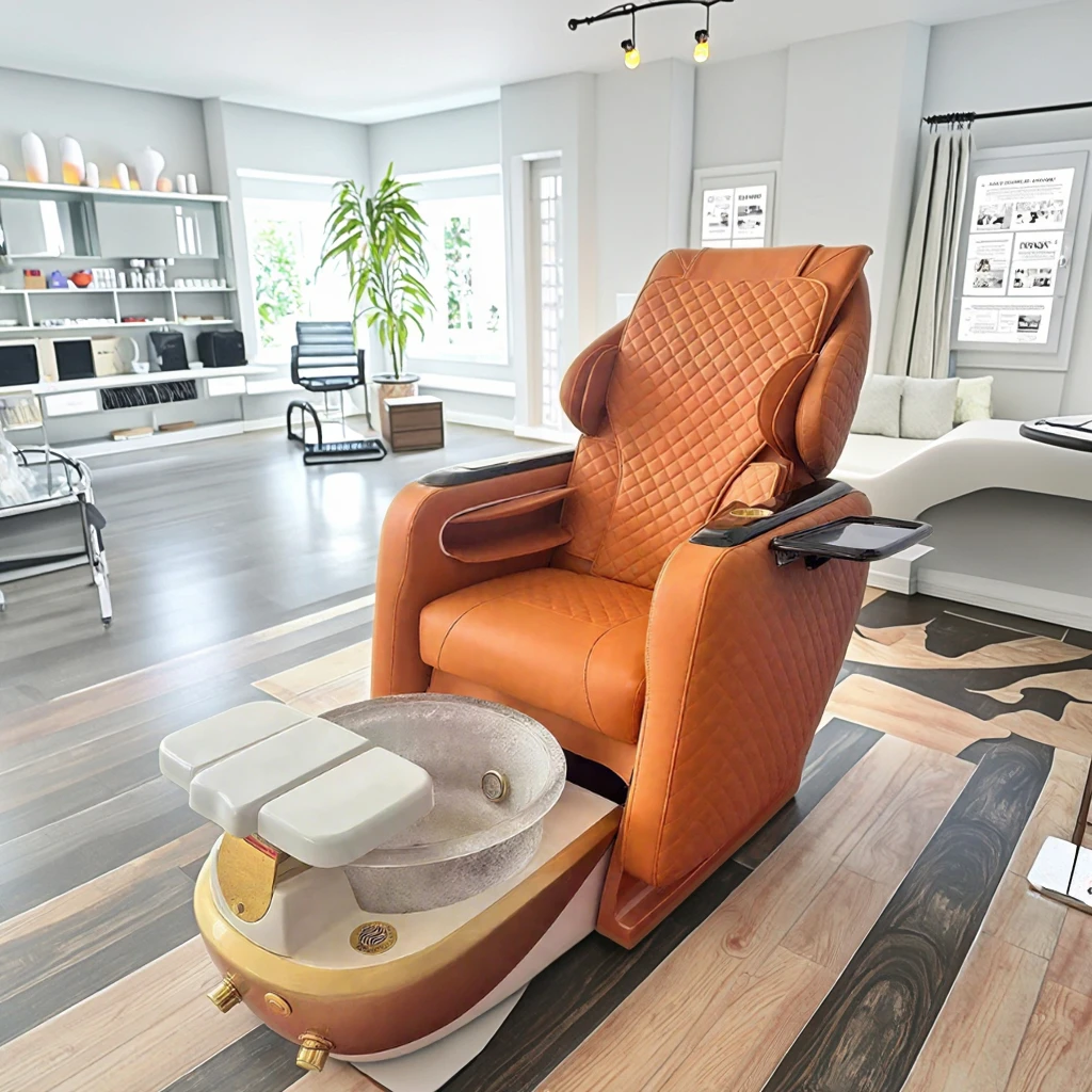 PU Leather Pedicure Chair With Adjustable Backrest & Built-in Foot Bath - Custom LOGO Available For Nail Salon/Beauty Spa