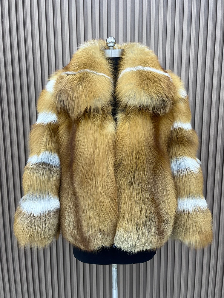 

2025 New Style Winter Real Fox Fur Coat Fashion Natural Red Fox Fur Coats Long Sleeve Luxury Coat Outwear
