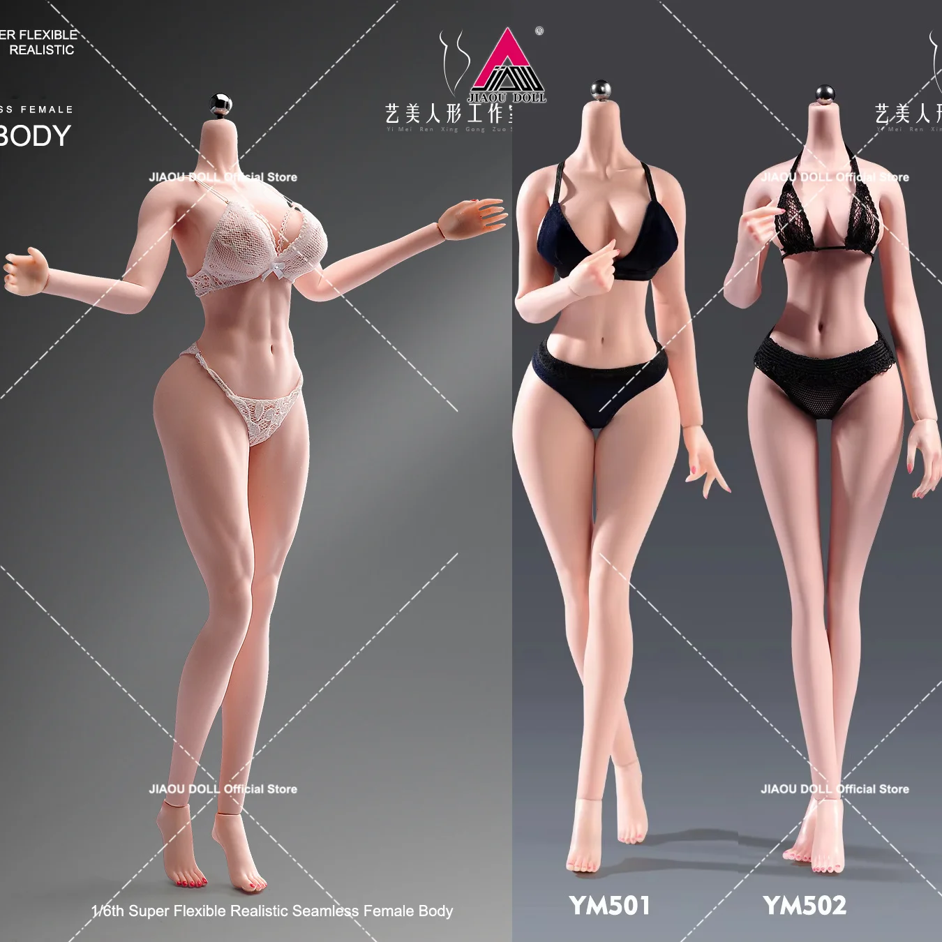 

YM501 YM502 Muscle 1/6 Slender Waist Seamless Body Super Flexible 12'' Female Action Figure Body with Physiological Detail