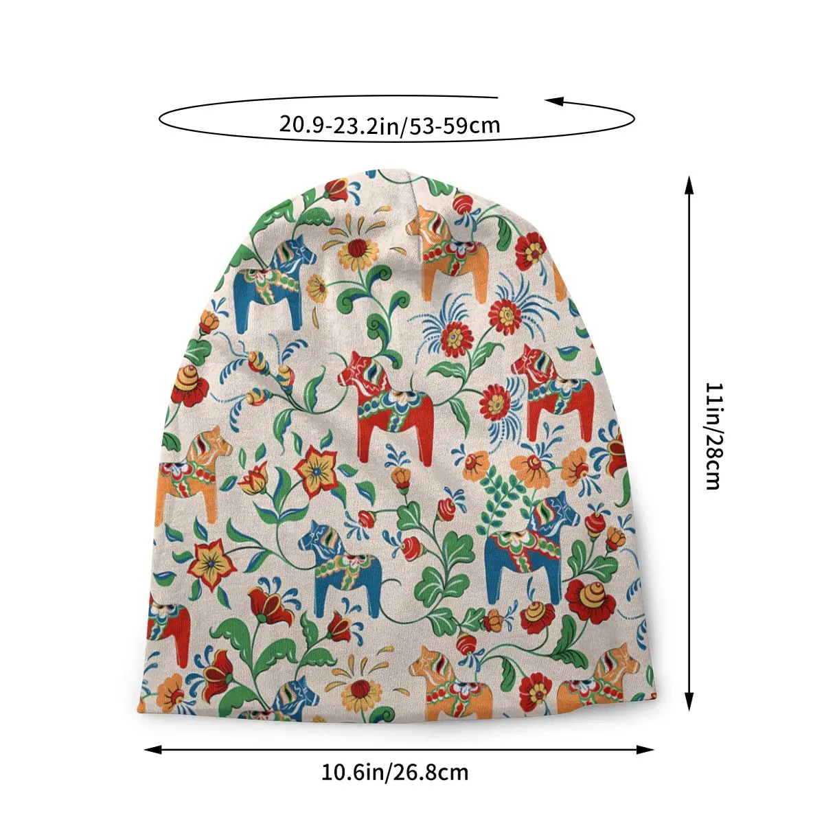 Swedish Dala Horse FLowers Thin Skullies Beanies Outdoor Caps For Men Women Ski Caps Bonnet Hats