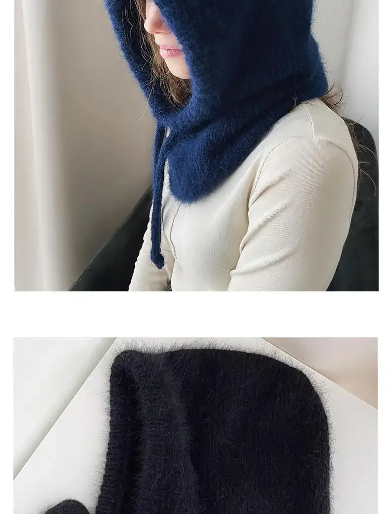 Wintermützen für Damen und Mädchen, warmer Kapuzenschal, Beanie für Damen und Jugendliche, Sturmhaube, Stricken, Totenkopfmütze, Ohrenklappe – Detail 5