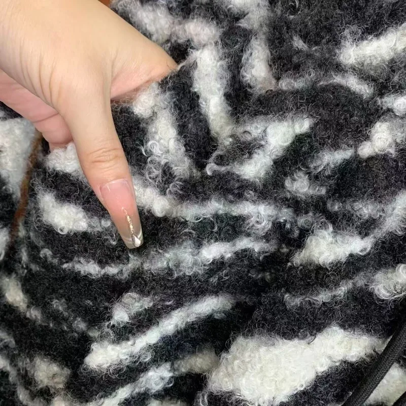 Fashion Slim Fit Suit Autumn Winter Sheepskin Warm Zebra Pattern Set Fashionable Short Jacket Wide-Leg Pants Two-Piece Outfits