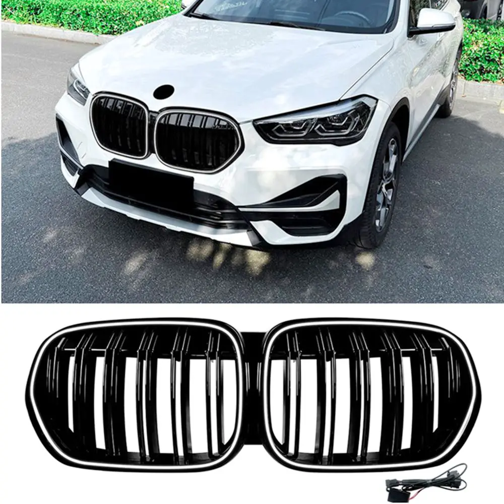 For BMW X1 F48 F49 LCI 2020-2022 With LED Light Car Front Bumper Grille Trim Cover Air Intake Grille Body Kit Tuning Accessories
