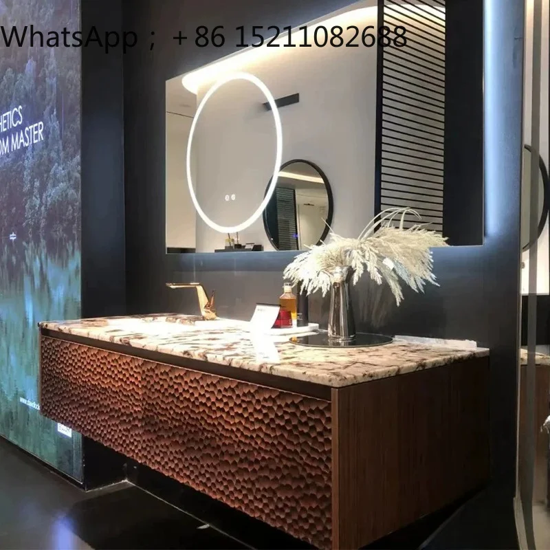 SCY natural luxury stone bathroom cabinet combination bathroom solid wood paint washing table hand pool washbasin cabinet