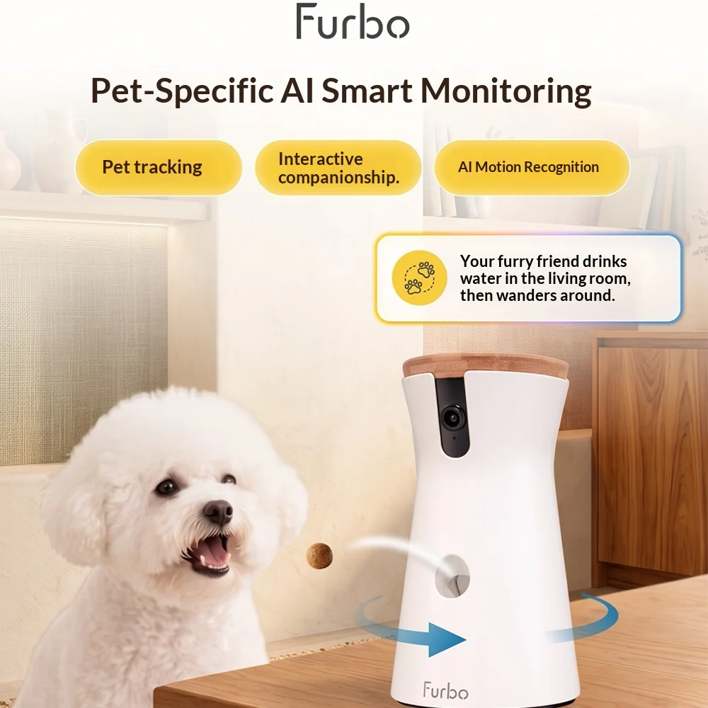 Furbo 360 Dog Camera AI Smart Pet Monitor with Treat Tossing Two-Way Audio Dog Tracking Behavior Alerts for Home Pet Care