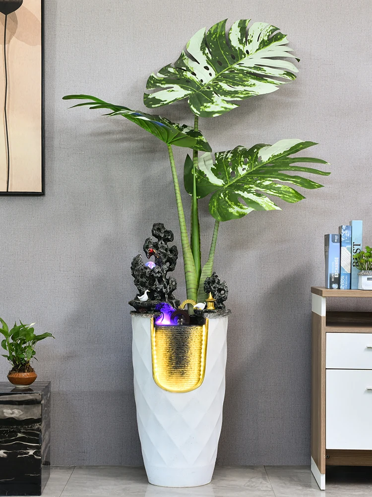 

New Chinese living room decoration flowing water ornaments, artificial green plants, potted humidifiers, floor ornaments,