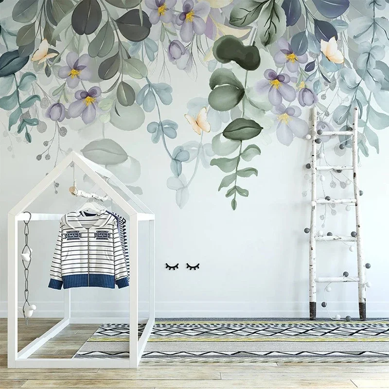 

Custom Modern Hand Painted Small Fresh Leaf Flowers Mural Wallpaper For Wall 3D Living Room Bedroom Background Home Decor Fresco