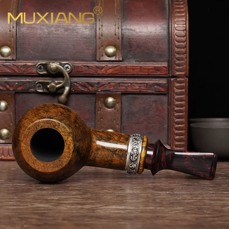 MUXIANG Handmade Briar Wood Tobacco Pipe With Smooth Surface Pixiu Rotate Ring Cumberland Pipe 3mm Airway