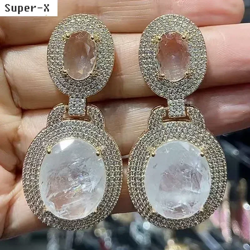 

Pink Green white Earrings for Women Luxury Jewelry blue orange white zircon big round block drop earrings unique design