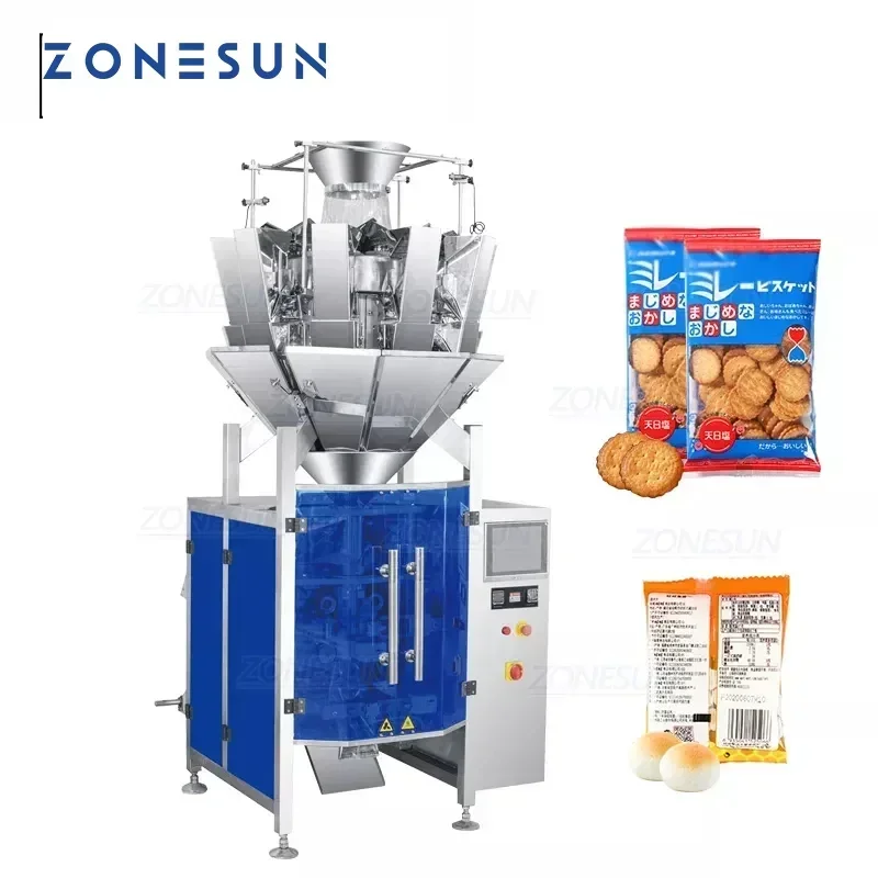 ZONESUN ZS-GFKL420 Automatic 10 Head Multihead Weigher VFFS Packing Machine for Chips Biscuit Rice Granules Bag Filling Sealing