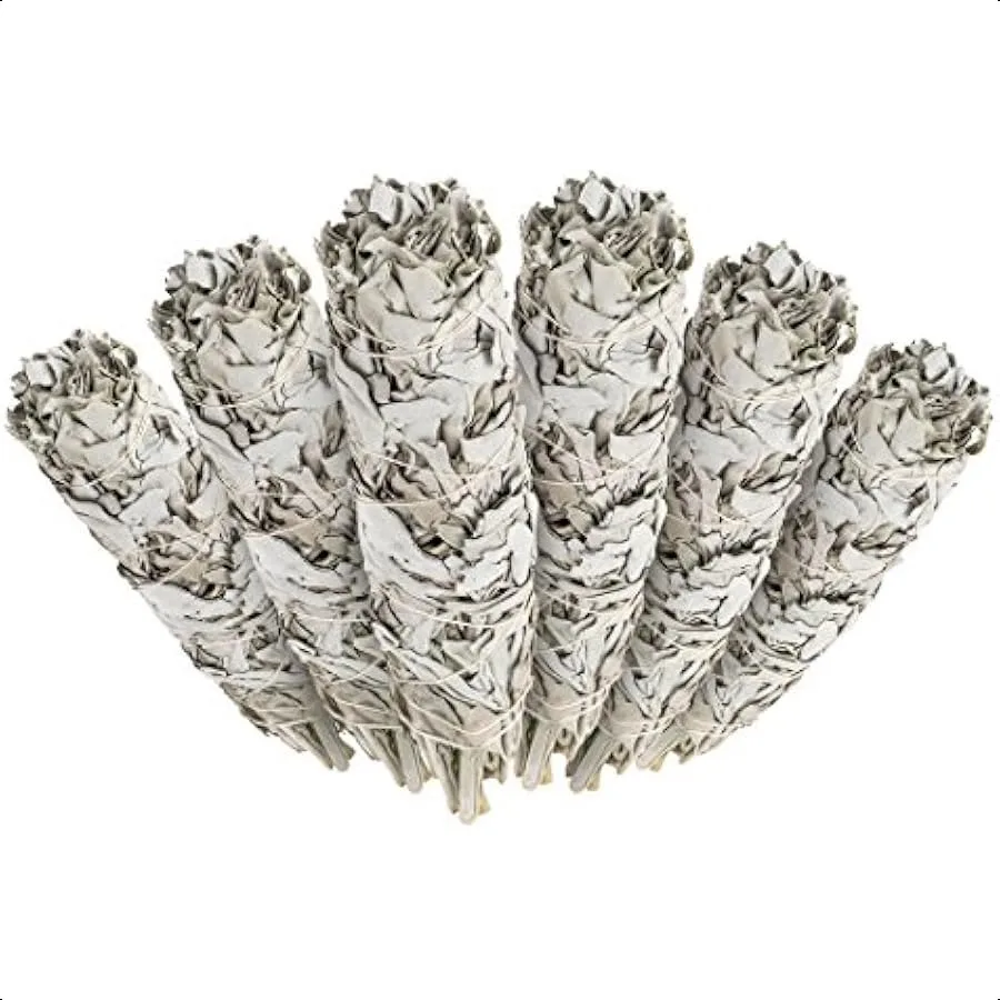 

Pack of 6 Premium California White Sage Smudge Sticks Each Stick Approximately 4 Inches Long Made in USA