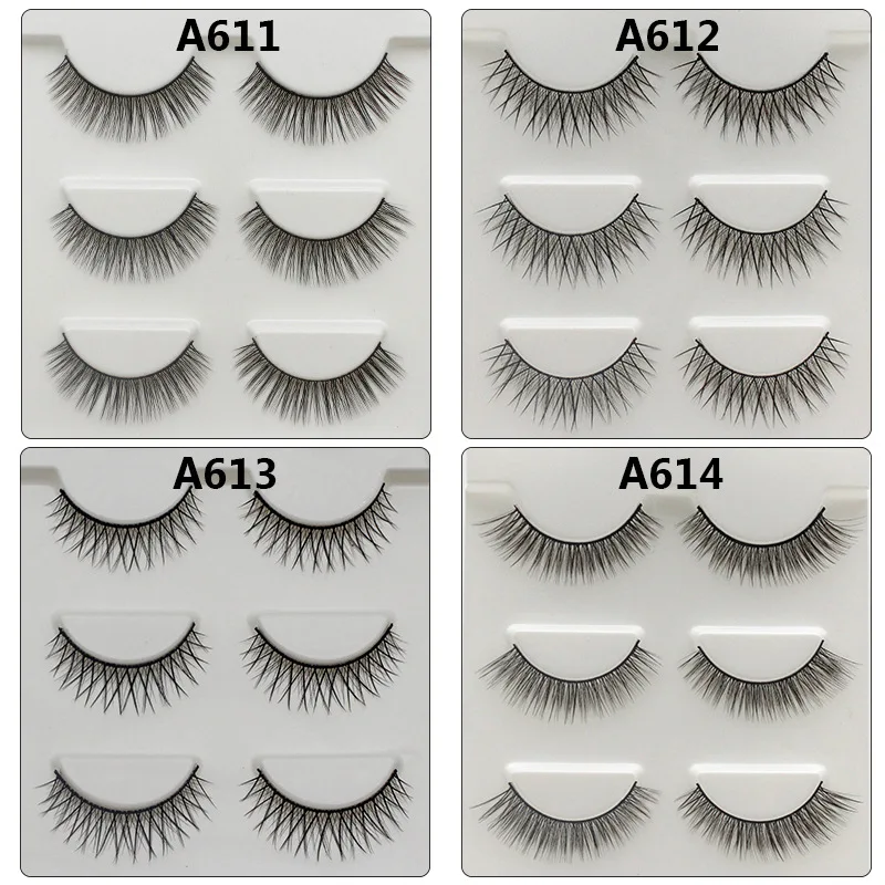 3 Pairs New Faux Mink Lashes Natural Eye Tail Slender False Eyelashes Wispy Fluffy Soft Extension Makeup Lashes Extension Tool