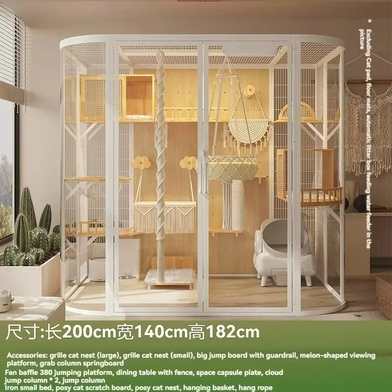Weatherproof Outdoor Cat House Large Insulated Solid Wood Cat Villa Living Room Pet Condo Transparent Door