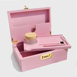 Large Pink Bamboo Wooden Herb Stash Box Rolling Tray Container Lockable Storage Decorative Home Box With Combination Lock
