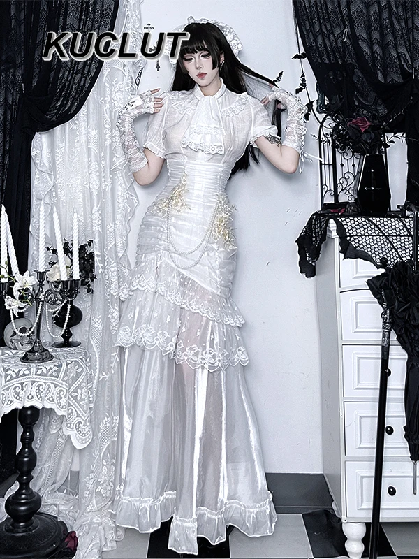 

White Lace Short Sleeve Top and Skirt Set for Women Dark Punk Style Streetwear Lolita Elegant 2 Piece Sets Womens Outfits Casual