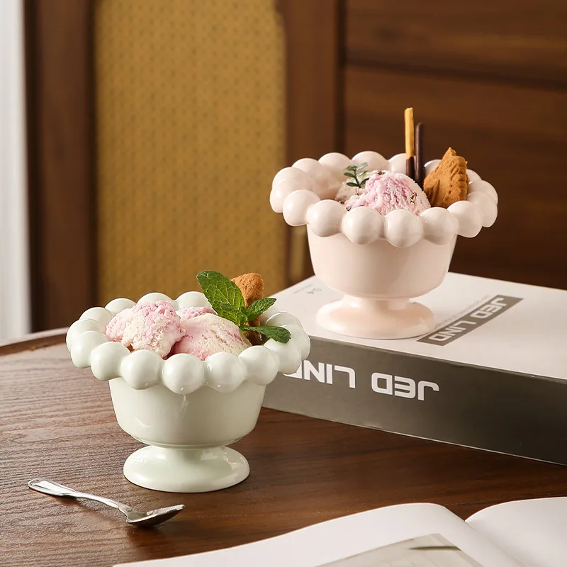 Ceramic High Footed Bowl,Dessert Bowl,Used for Making Milkshakes,Ice Cream Cups,Household Dessert Bowls,Yogurt Pudding Cups, Jam