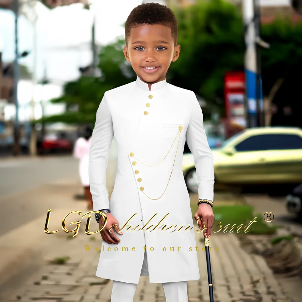 

Children aged 3~16 years old, African style single-row gold button jacket and trousers 2-piece customized long suit