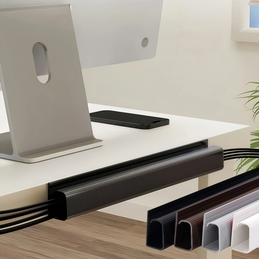 1/2PCS Self-Adhesive Under Desk Cable Raceway PVC Cord Organizer Strip, Hide Wires for Office and Home