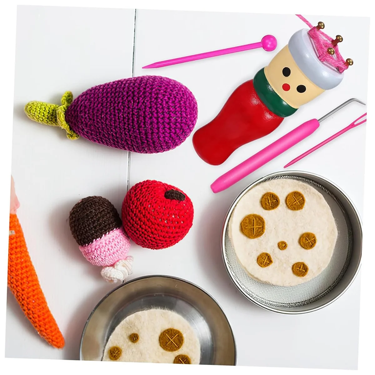 ABXK Doll Weaving Kit 4 Pcs Knitting Dolls Wooden Tools DIY Weaving Toy for Random