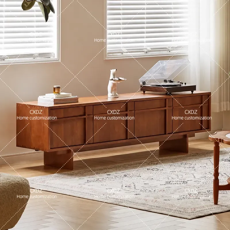 Retro Solid Wood TV Cabinet Nordic Style Small Apartment Simple Modern Living Room Japanese Log Floor Storage Unit