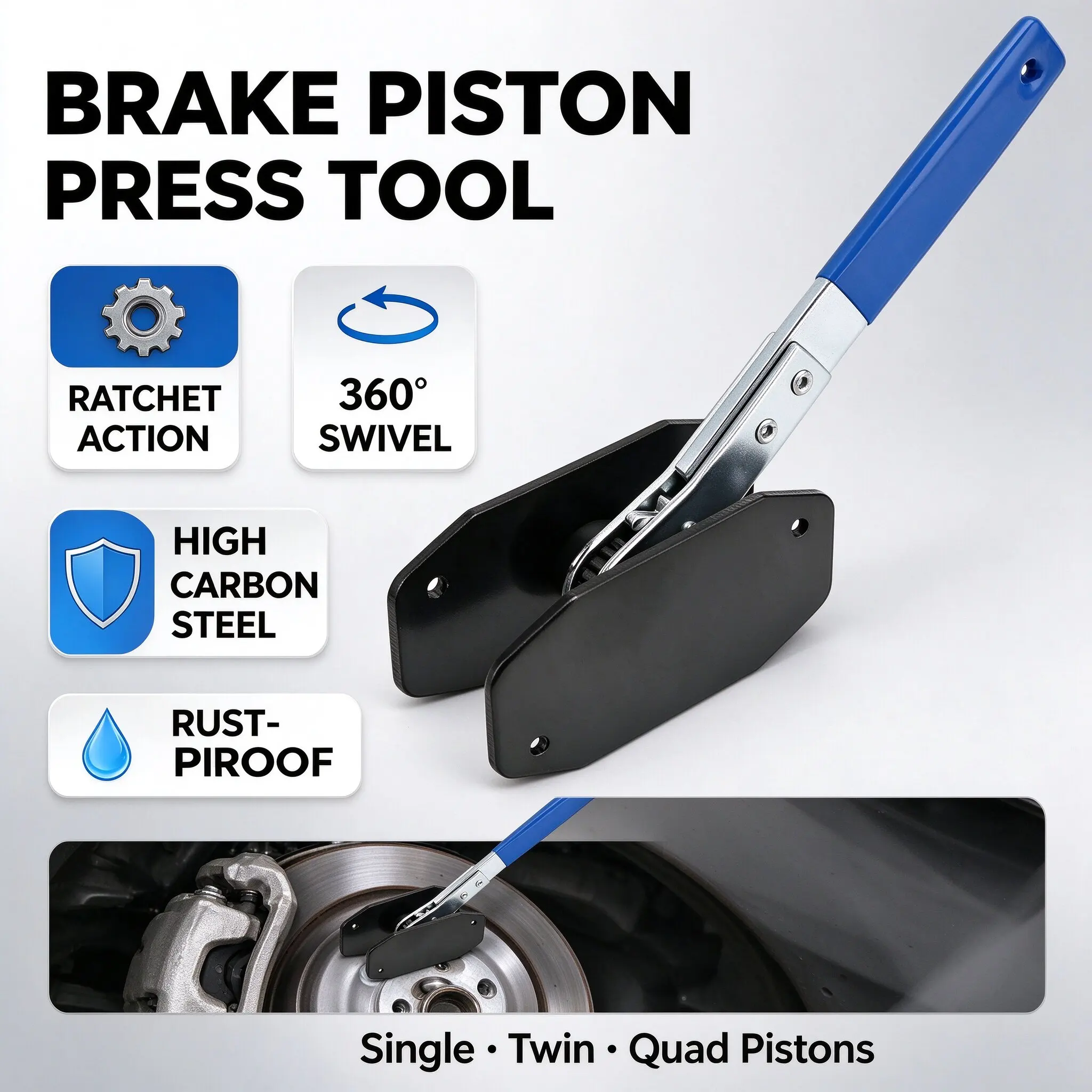 Brake Piston Caliper Press Tool  Steel Car Ratchet Brake Piston 360° Ratchet Pad Spreader Press Hand Tool