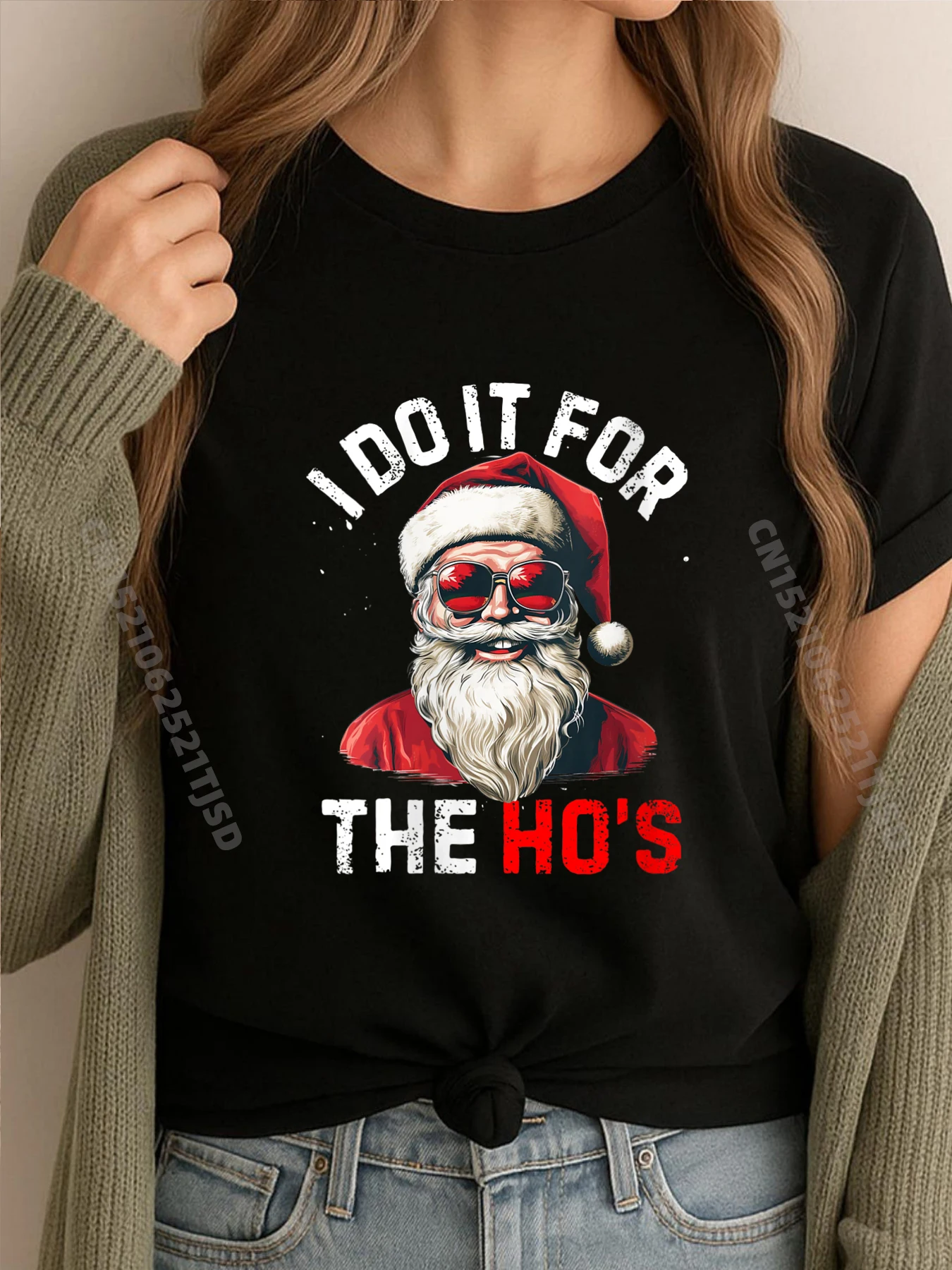 

Женская забавная рубашка I Do It For The Hos, необычная рождественская рубашка с изображением Санта-Клауса, мужская одежда, предложения в китайском стиле