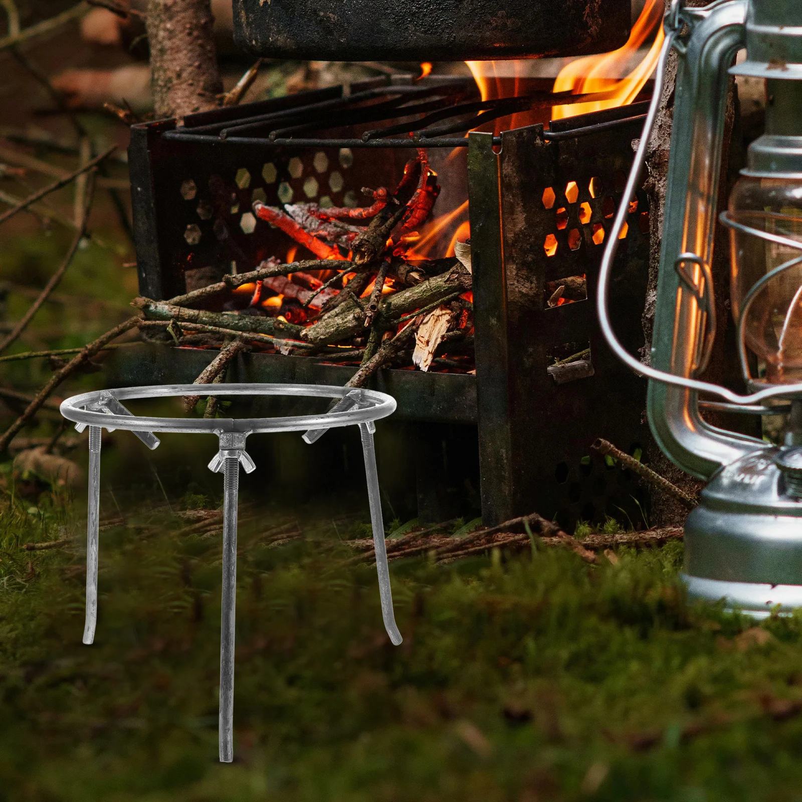 

Convenient No Tools Assembly Camping Tripod for Open Fire Cooking Outdoor Picnic Hiking Travel Fishing Bbq Cast Iron Pot Set