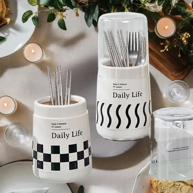 1PC Dustproof Chopstick Bucket With Lid Kitchen Tableware Spoon Storage Box Household Storage Rack Holder Drain Chopstick Rest