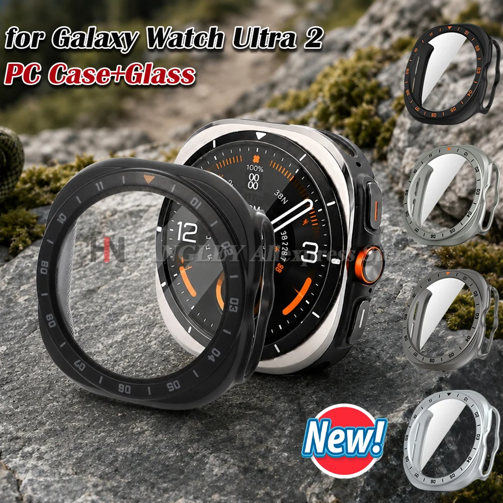 PC Case+Glass for Samsung Galaxy Watch Ultra 2 Tempered Glass Screen Protector Hollow Hard PC Case Galaxy Watch Ultra 2026 Cover