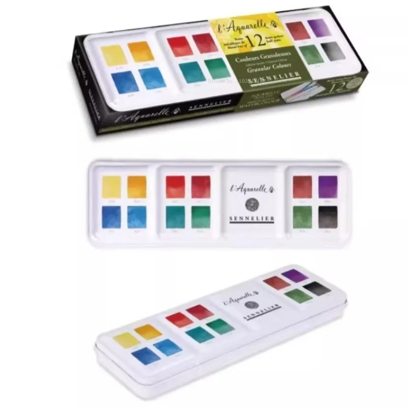 12 Color Half Block Iron Box Set French Watercolor Painting Artist Grade Painting Detail Texture Effect Portable Water Color