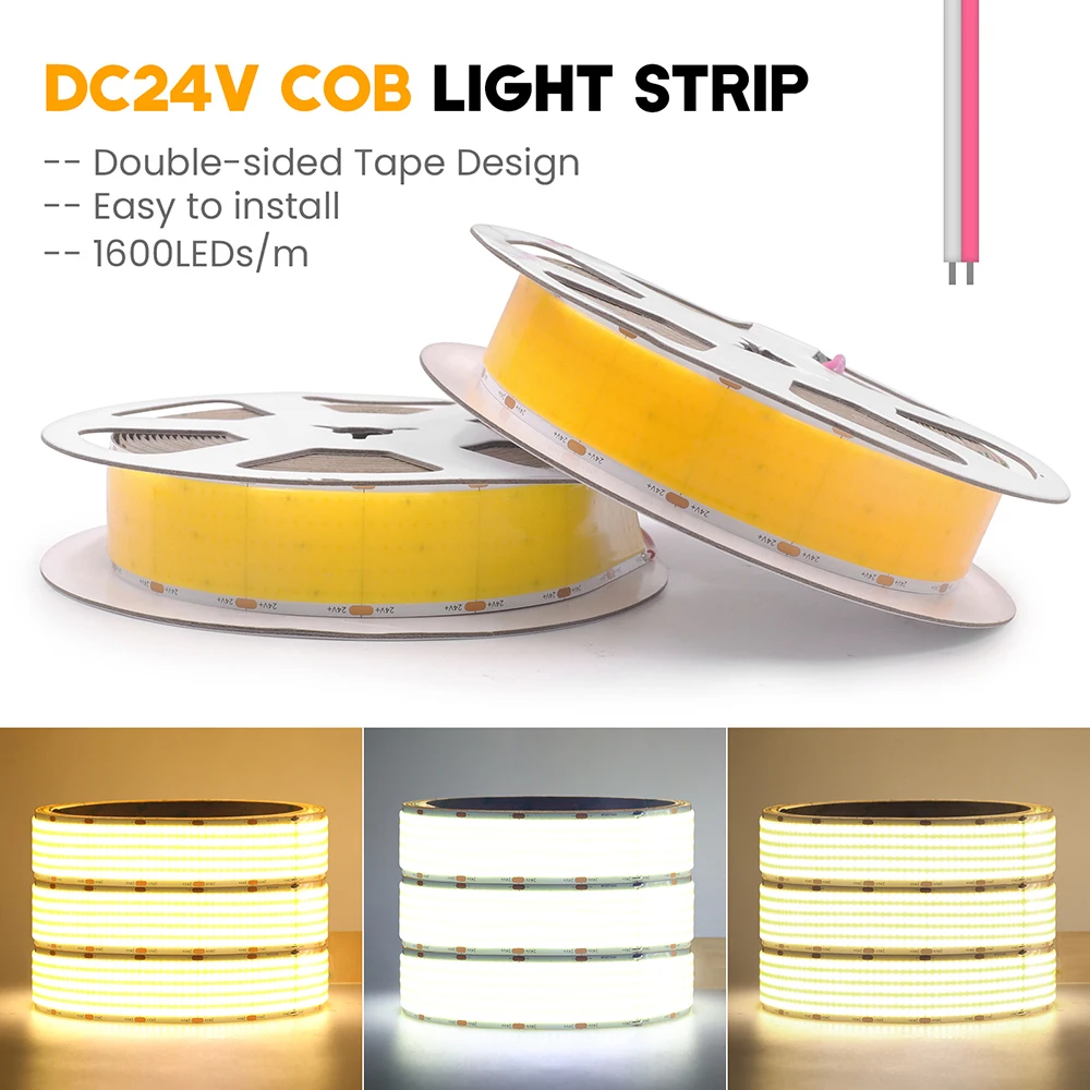 

1600 LEDs Light COB LED Strip DC 12V 24V 5 Rows With 2PIN Wire 3000K 4000K 6000K Flexible Lamp 0.5m 1m 2m 3m 4m 5m Home Lighting