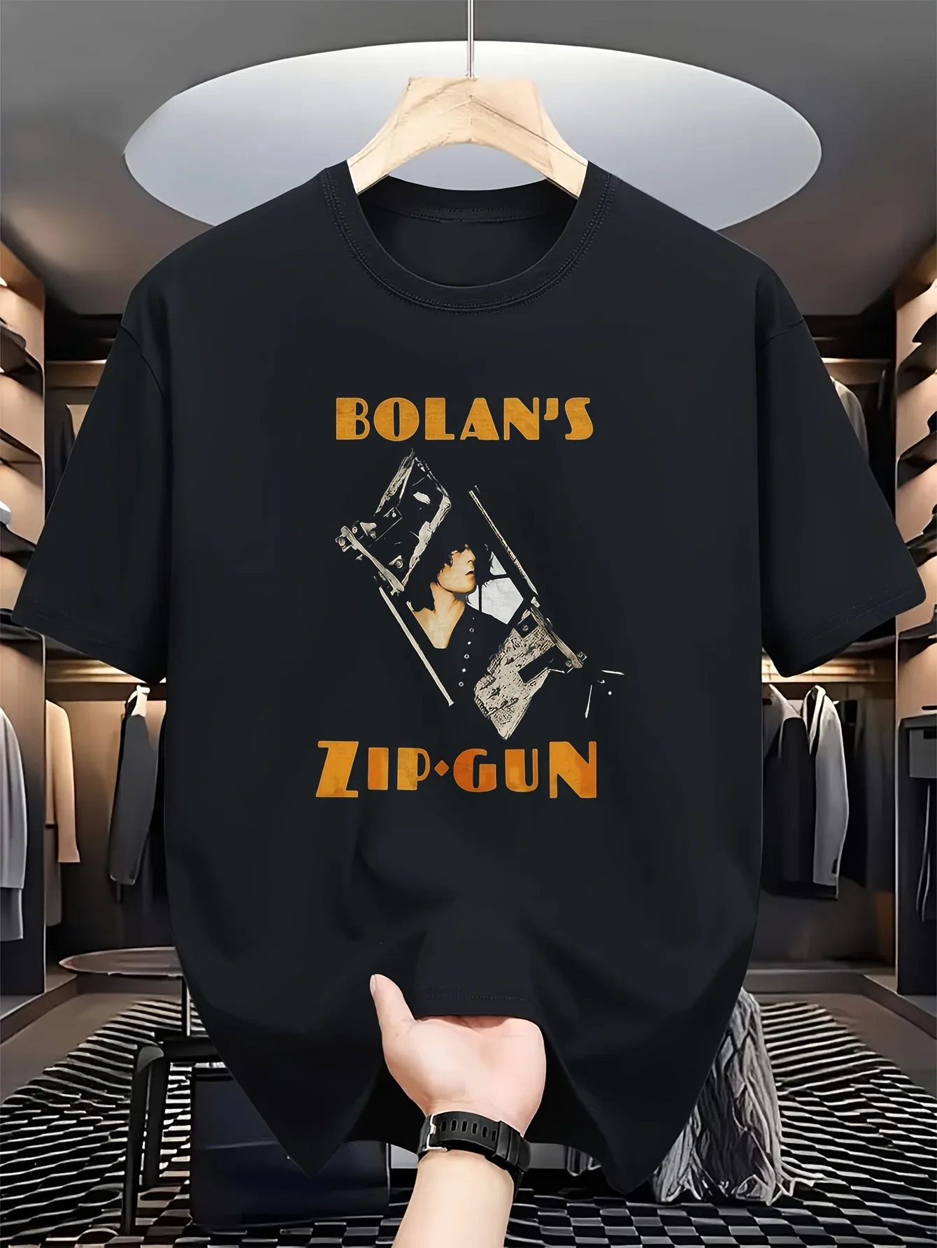 Men's Retro 70s T. Rex Marc Bolan Zipper Gun T-shirt - Casual Printed T-shirt for Music Enthusiasts and Fans