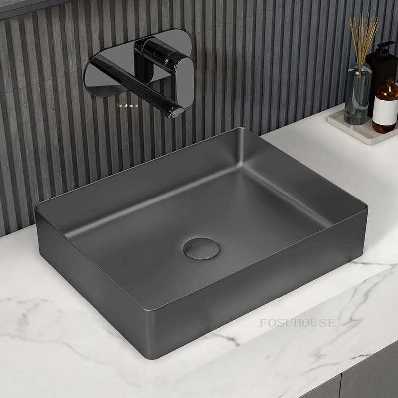 Stainless Steel Black bathroom Sinks Creative Bathroom fixtures Modern Household Toilet Washing Sink Square Above Counter Basin