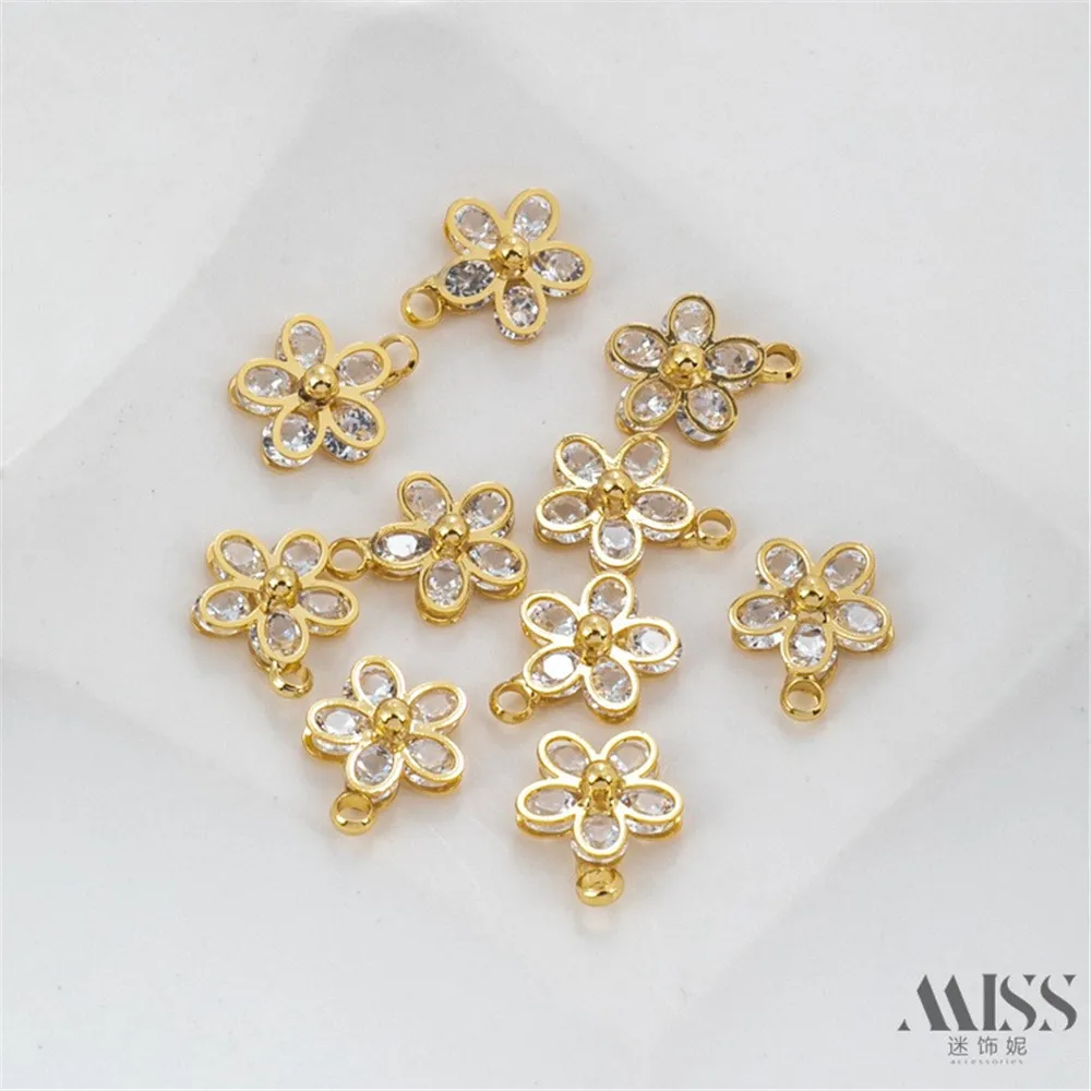 14K Gold-coated Zircon Rounded Corner Flower Pendant DIY Accessories Charm Pendant Handmade Jewelry Chain Material