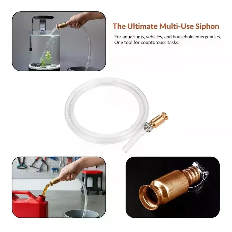 1 Set Self Priming Siphon Pump With Copper Attachment 1/1.5/2 Meter Siphon Hose For Gas Oil And Water Fuel Transfer
