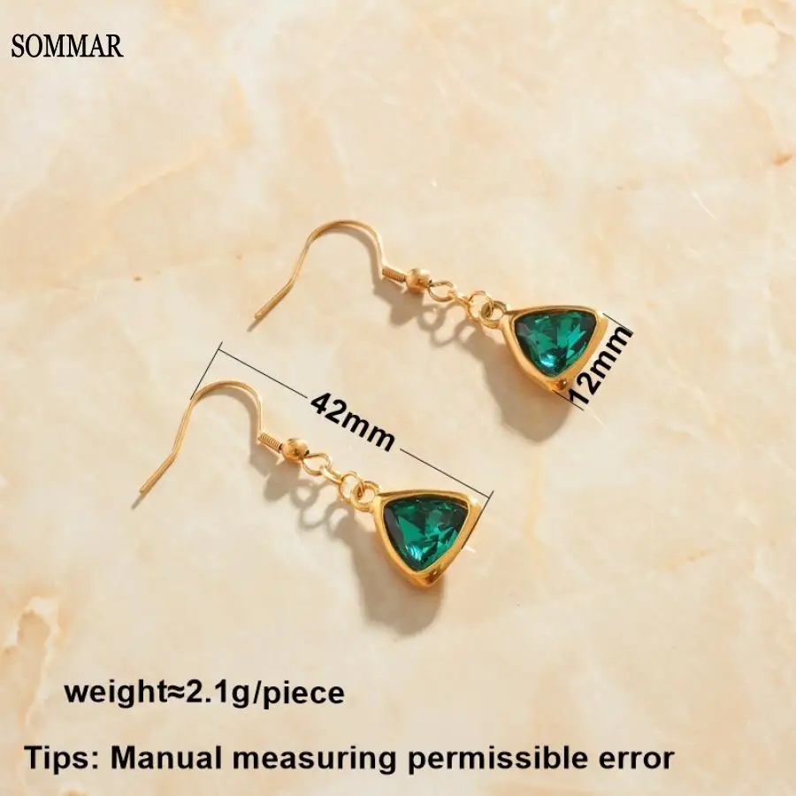 SOMMAR Fashion New Brand Design Luxurio gold plated perfume women triangular green crystal drop earrings women jewelry