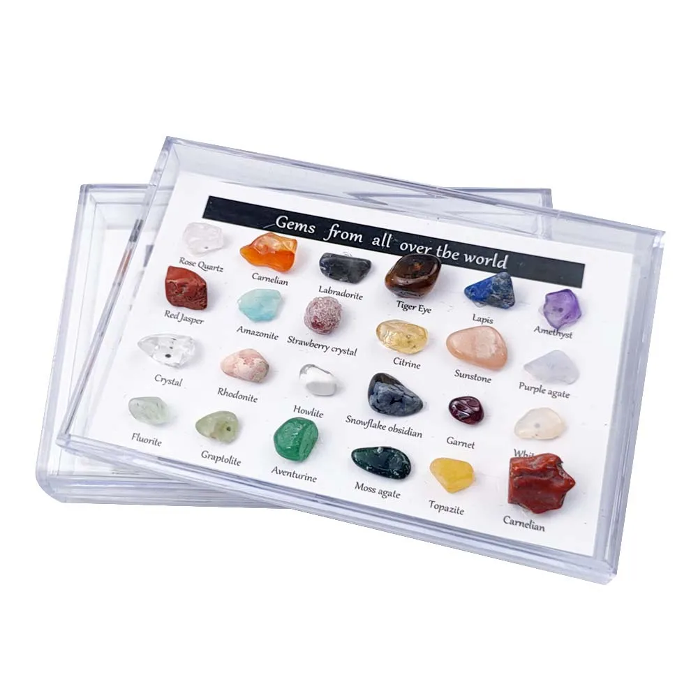 

24pcs 1 Box Natural Gems Jades Collection Crystal Stones Mineral Rock Specimen Reiki Healing DIY Stone Collect Home Decor