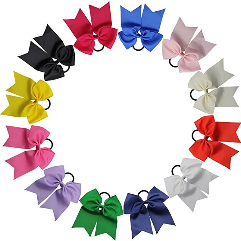 1Pcs 7 Inch Solid Girls Cheer Bows Grosgrain Ribbon Hair Bow With Elastic Ponytail Hair Holder For Hair Bands Hair Accessories