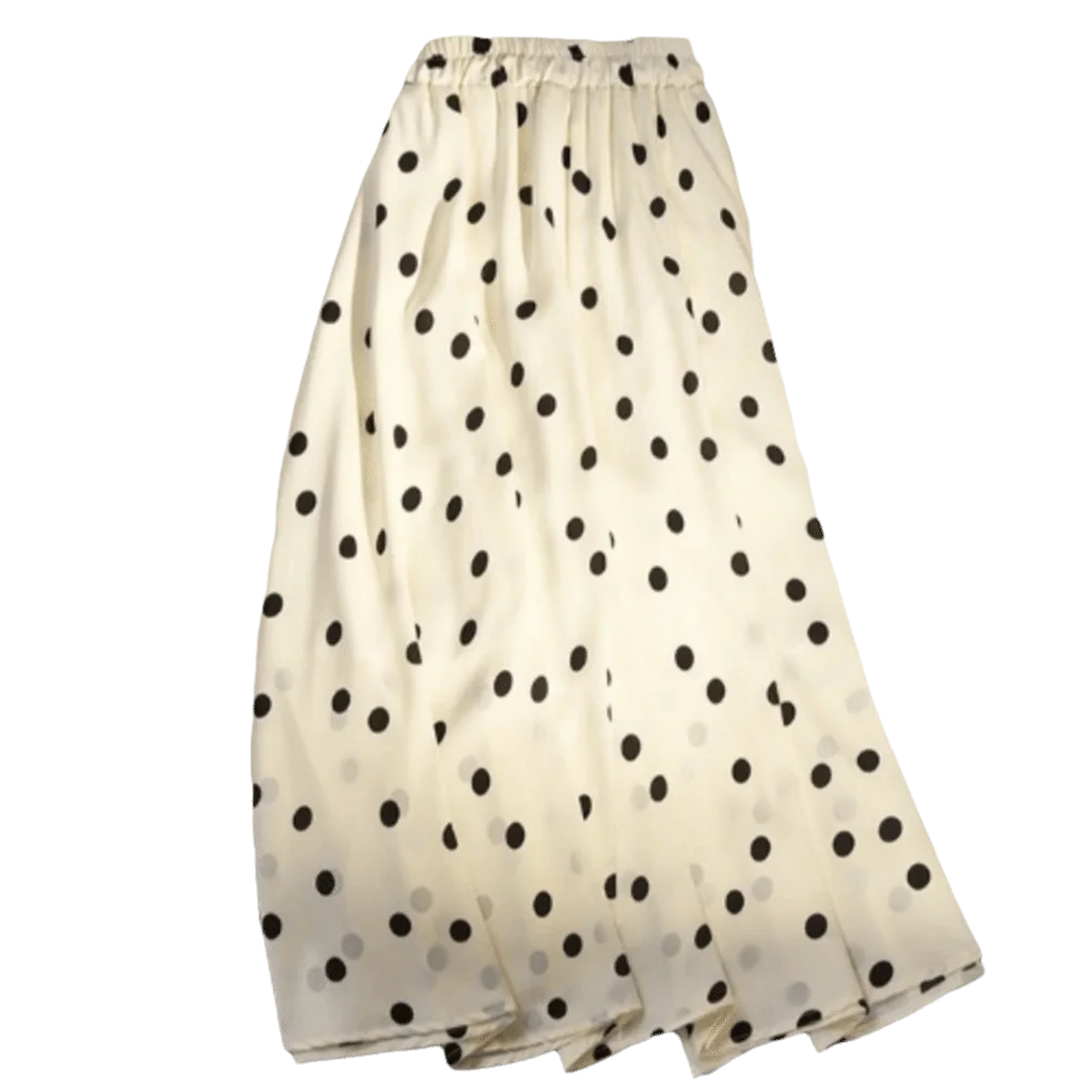 Fashionable Elastic Waist Polka Dot Skirt Slim Fit Splicing Design A-Line Skirt Pleated Summer Half-length Dress Summer