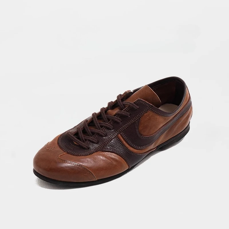 

Classic Brown Retro Genuine Leather Men's Lace-Up Horsehide Heavy Washed Casual Shoes
