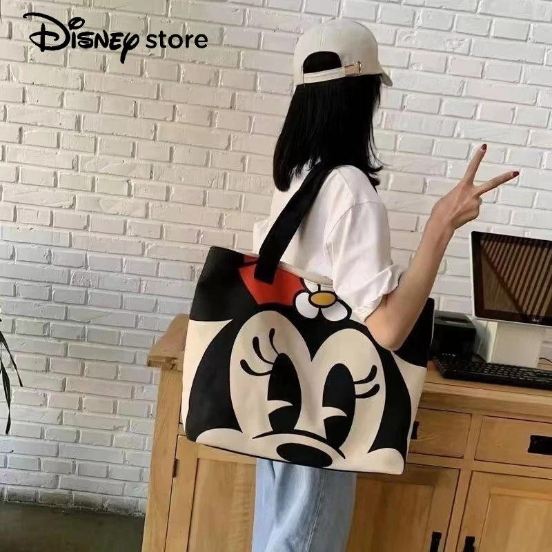 Bolso grande de lona con estampado de Mickey, bolso de hombro minimalista de moda de Mickey Mouse