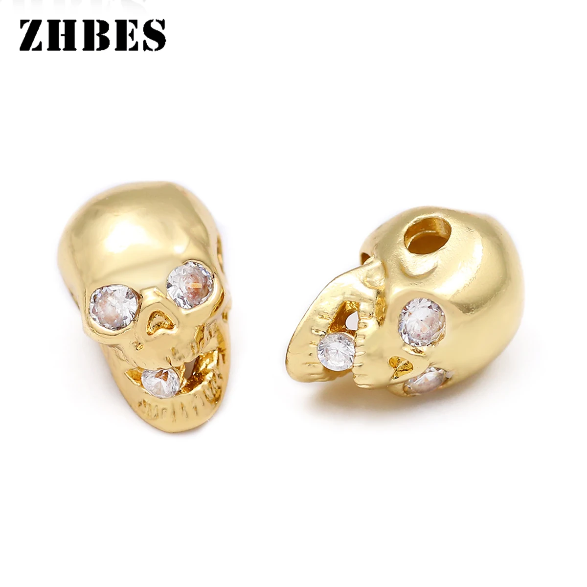 

4pcs Metal Zircon Skull Charms Brass Ball Pave Zircon Spacers Loose Beads For Jewelry Making Accessories